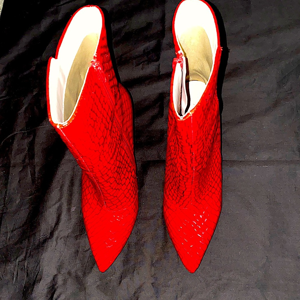 Faux patent leather ankle boots